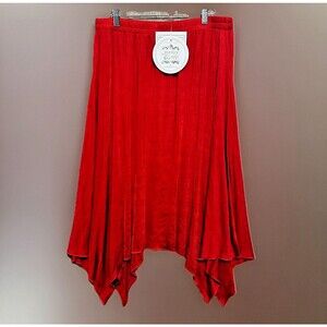 New Parsley & Sage Knit Skirt Women's Large Red Hot Flowy Artsy Handkerchief Hem